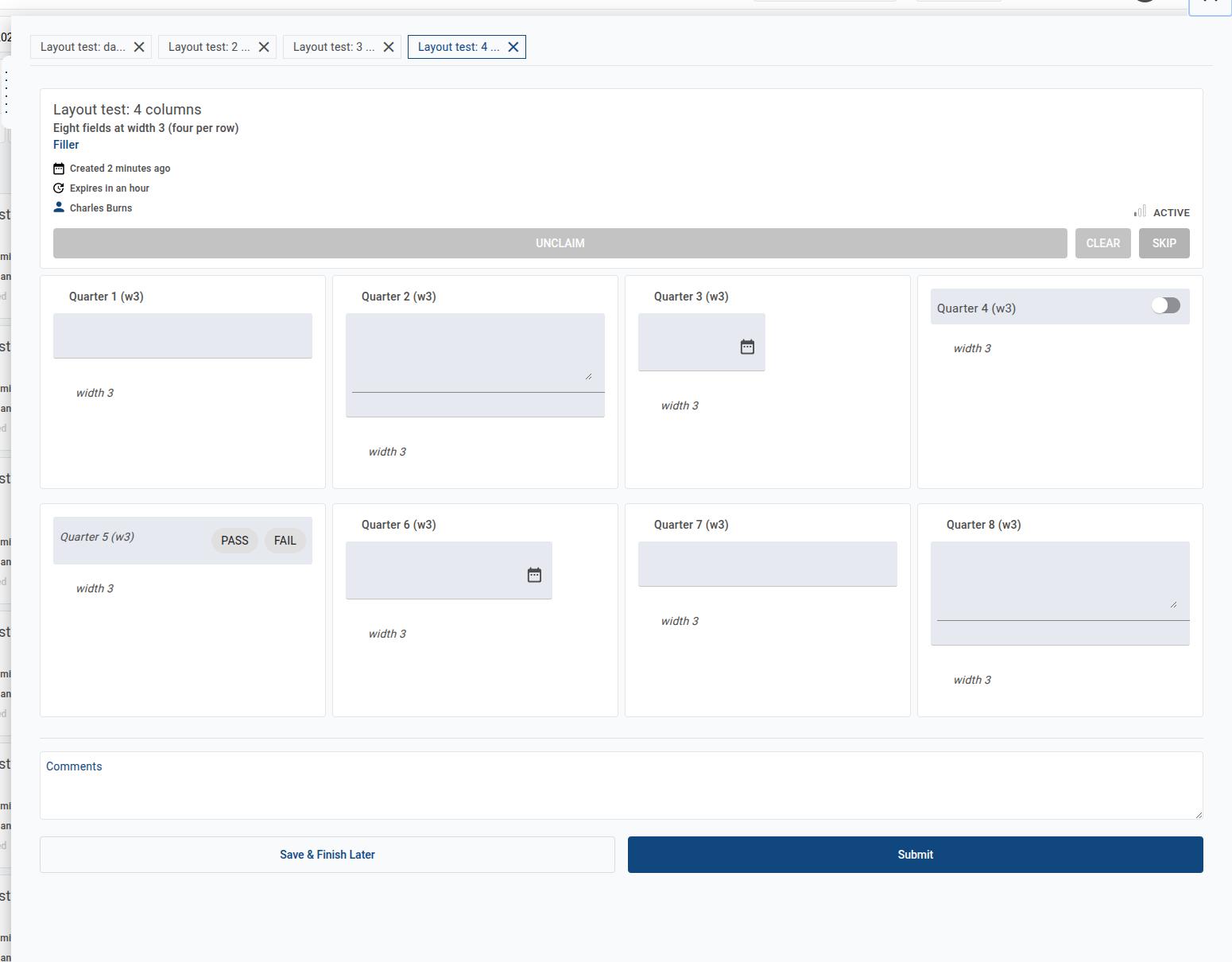 Activity form showing items of different widths sitting side by side