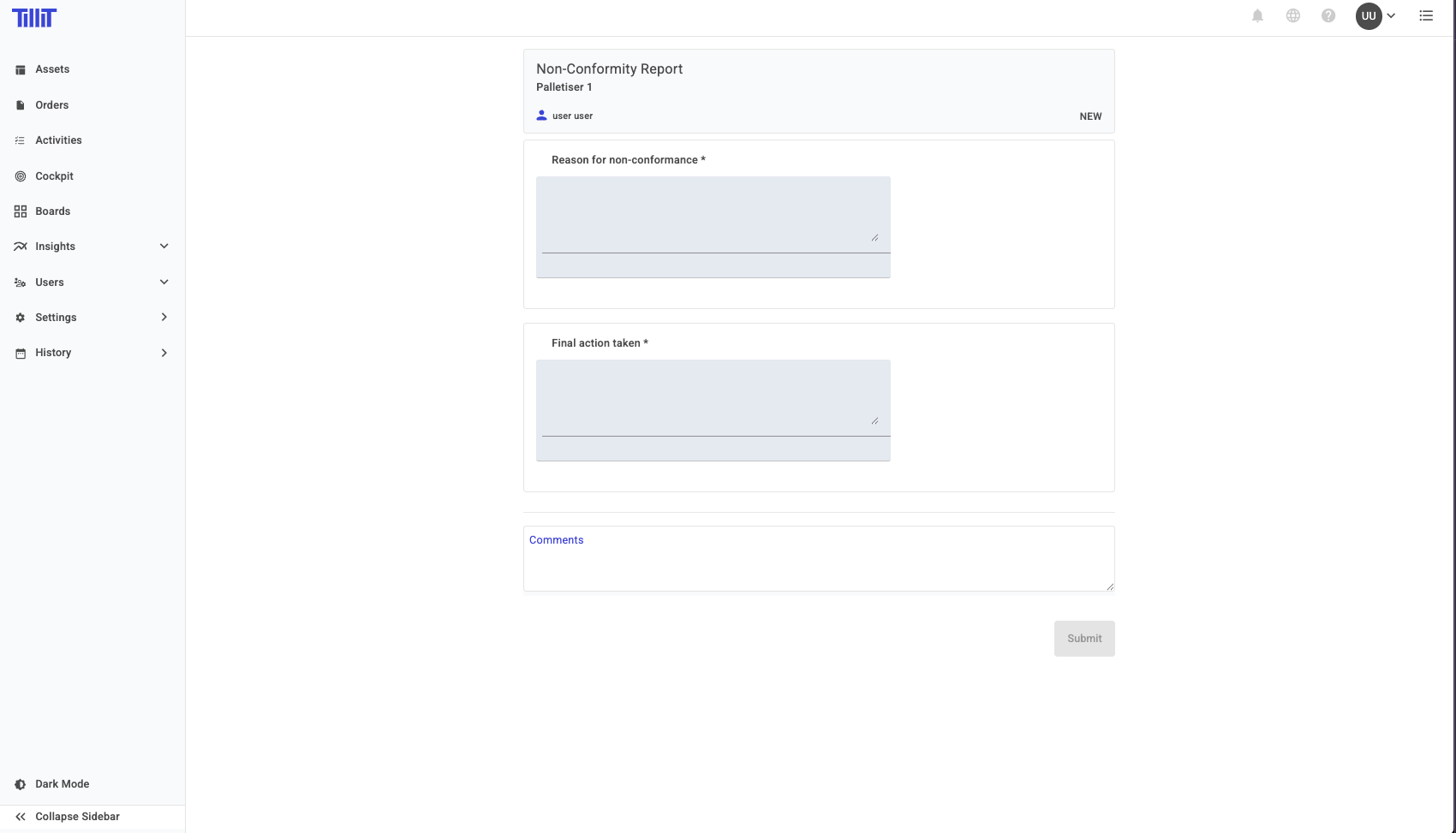 Activity form on desktop after scanning QR code