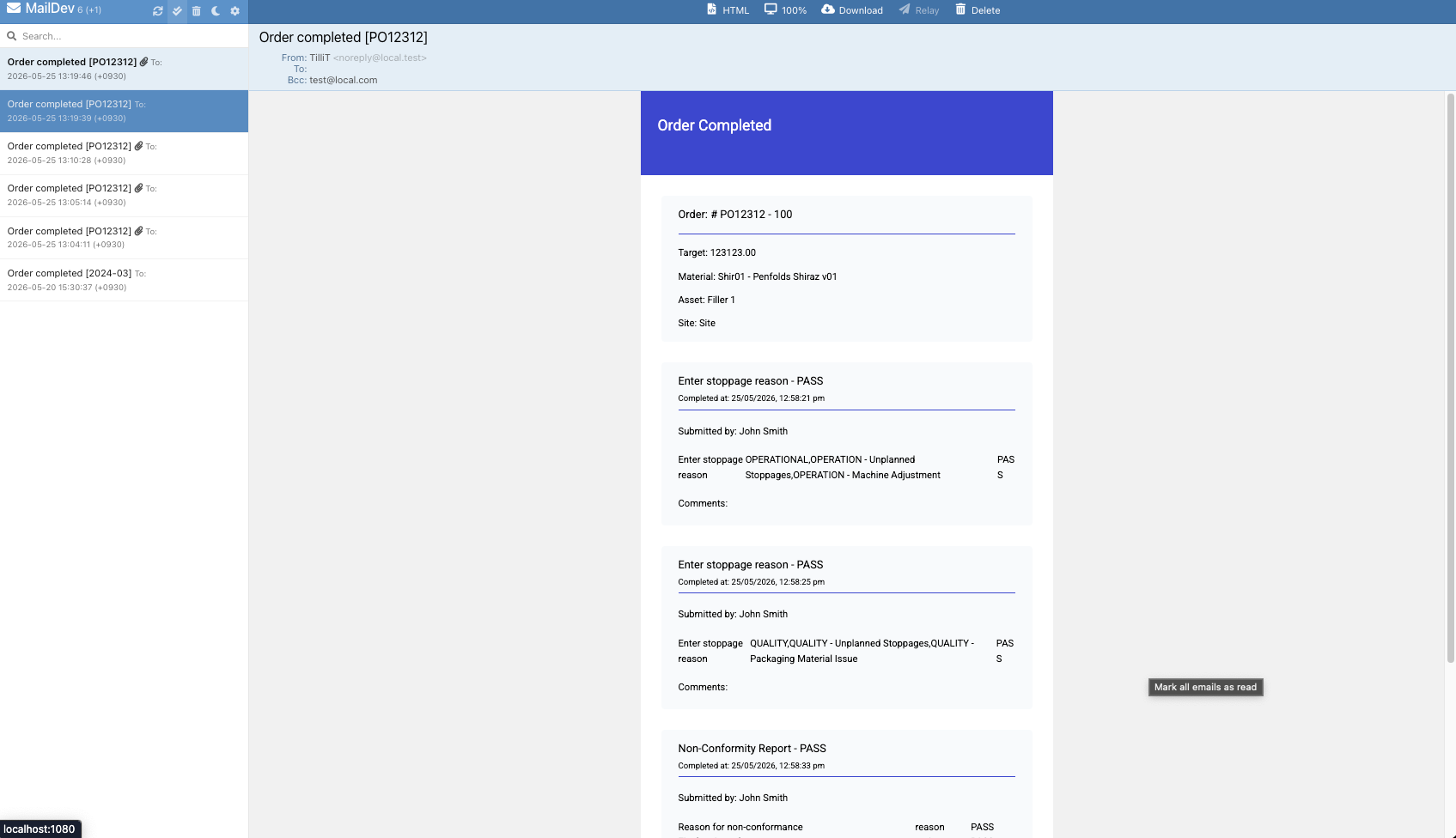 Standard notification email layout for a completed order generated by a legacy subscription.
