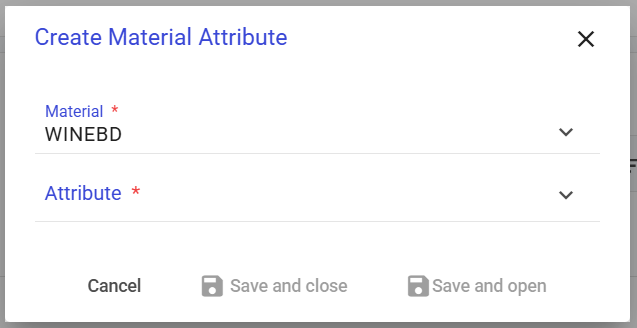 "Create Material Attribute" pop-up window
